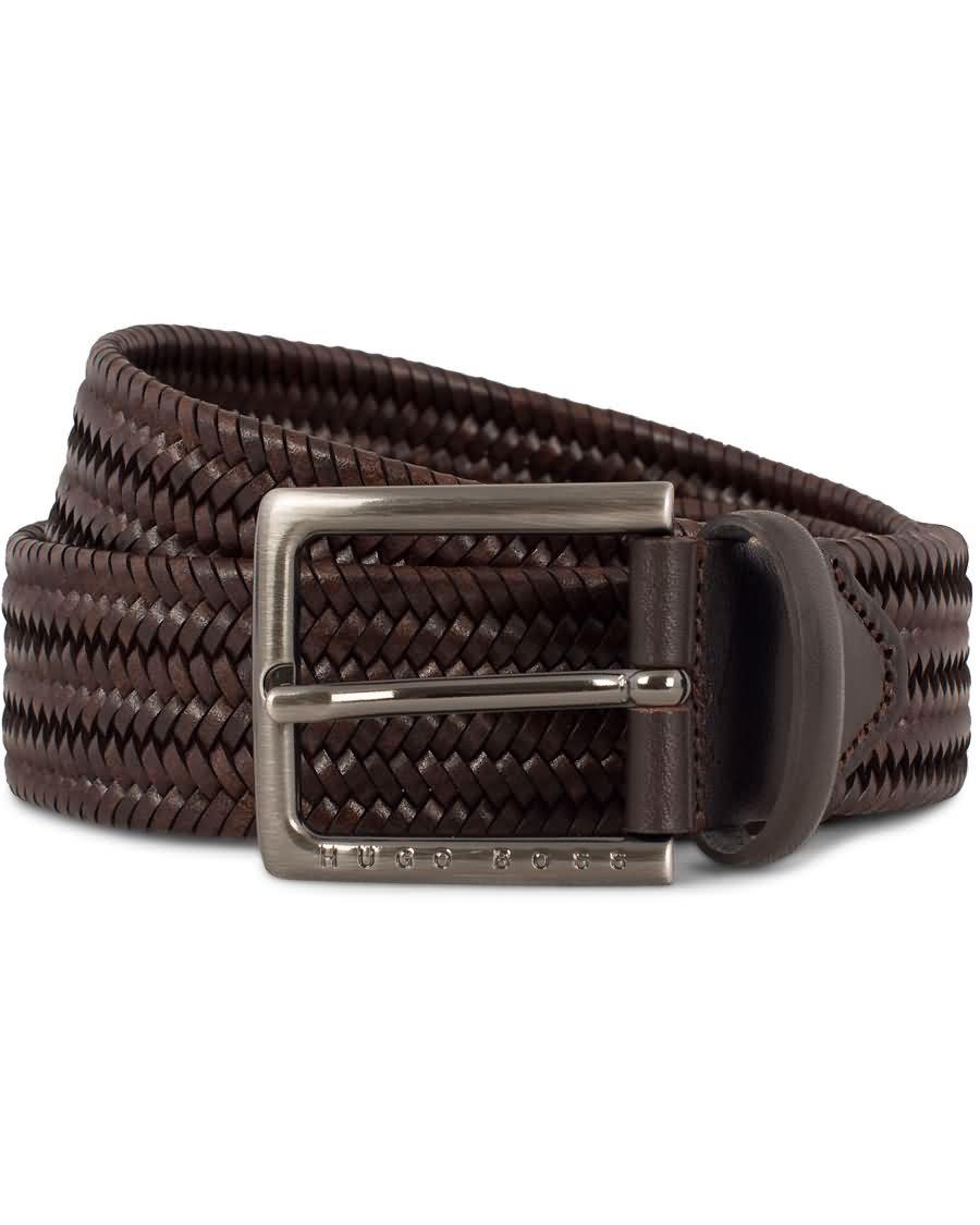 boss semyo braided leather 3,5cm belt dark brown fyaq5